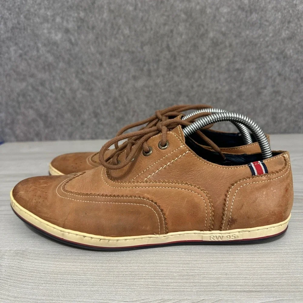 River Woods RW 95 Mens Tan Leather Brogue Wingtip Sneakers Size 42‎ US 8.5